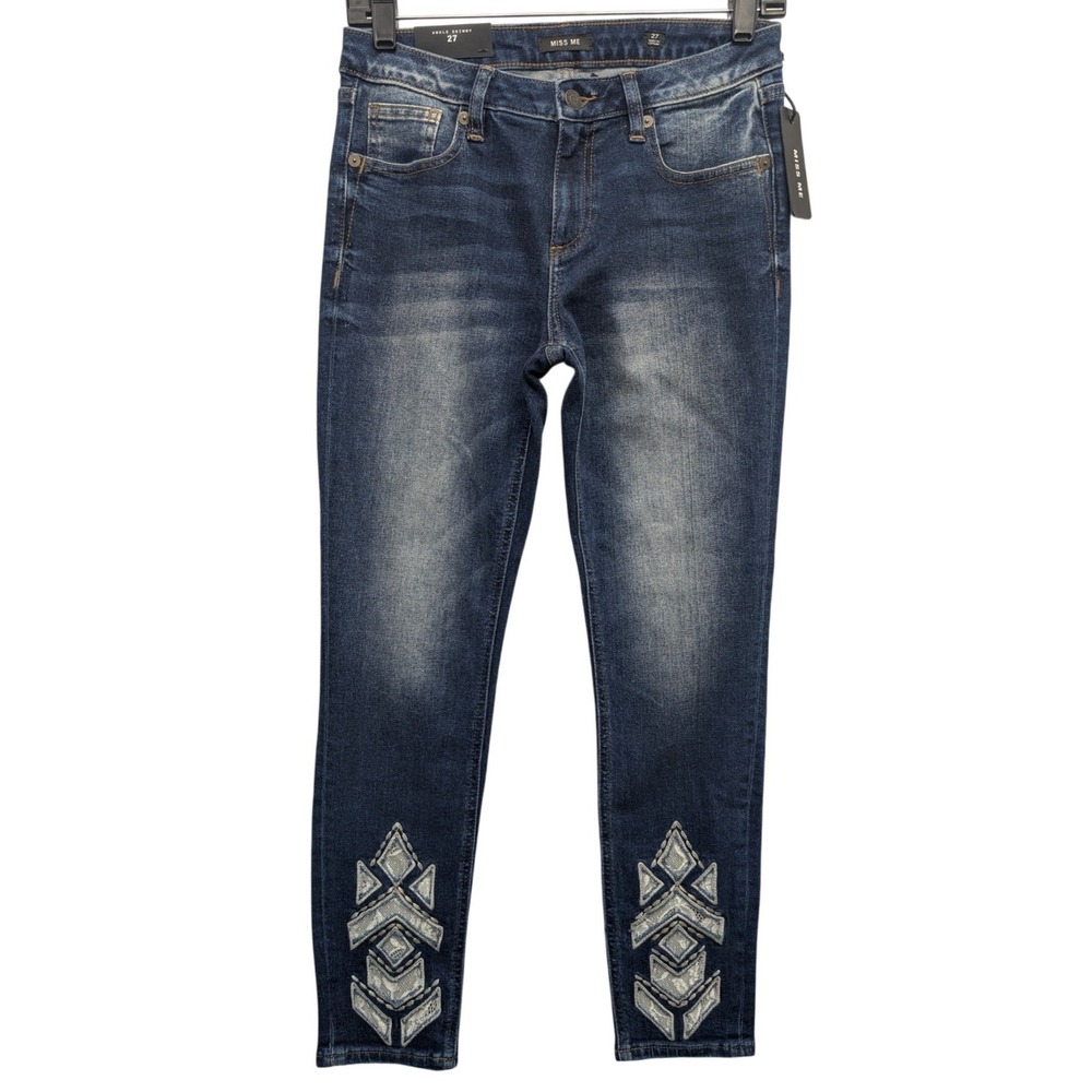 NWT Miss Me Ankle Skinny Jeans Womens 27 Blue Embroidered Lace Hem M2008AK2